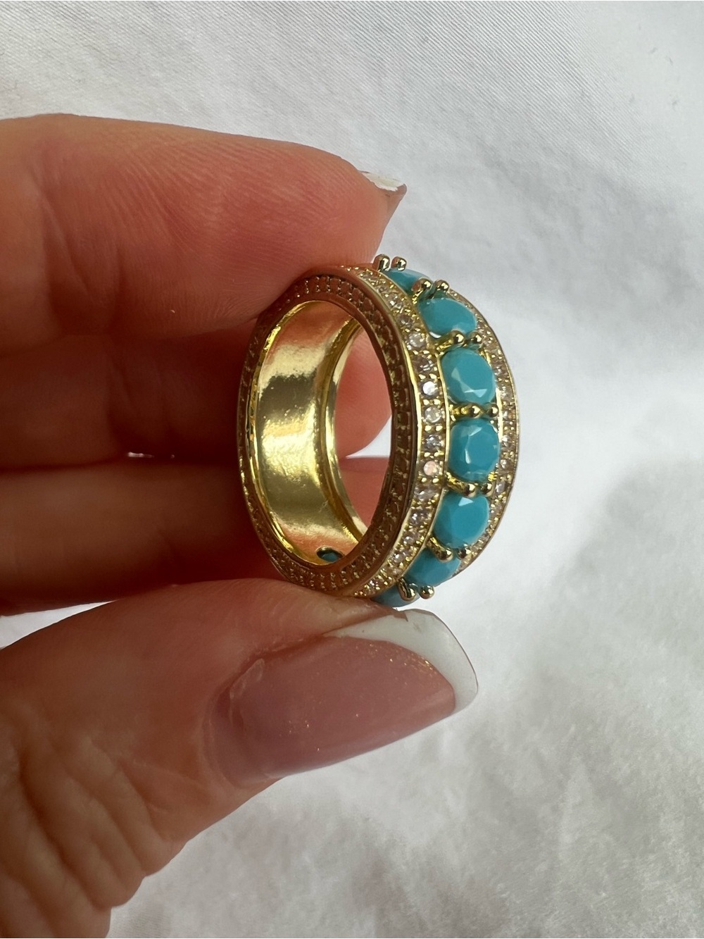 Gold Turquoise Band Ring with Crystal Accents